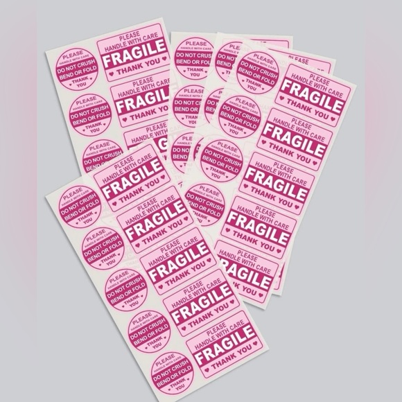 100pc “Fragile” & “Do Not Crush” Stickers, PINK, shipping supplies - Picture 2 of 5